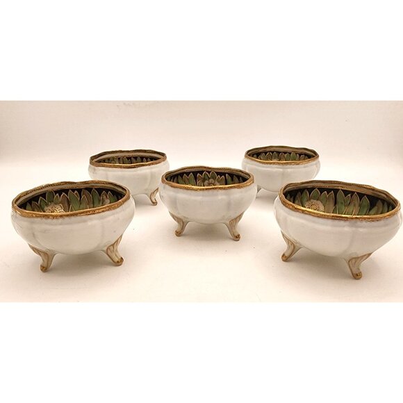 RARE Set Of 5 Vintage Nippon Porcelain Moriage Floral Pattern Footed Nut Bowls - Picture 3 of 12